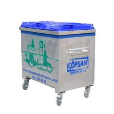 800 lt. Plastik Kapaklı Galvaniz Çöp Konteyneri